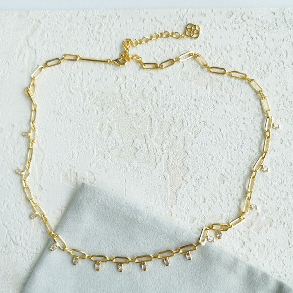 Kendra Scott Lindy Gold White CZ Crystal Chain Necklace fashion - Picture 3 of 3